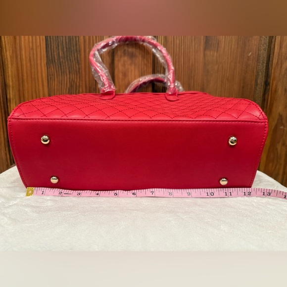 Scarleton Red Quilted Bow Satchel Handbag Crossbody Vegan Leather- NWT - Picture 6 of 8